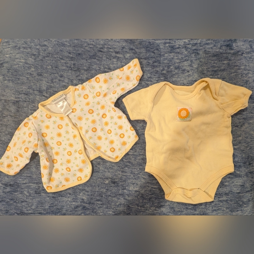 Yellow Sun Print Bodysuit and Cardigan Set